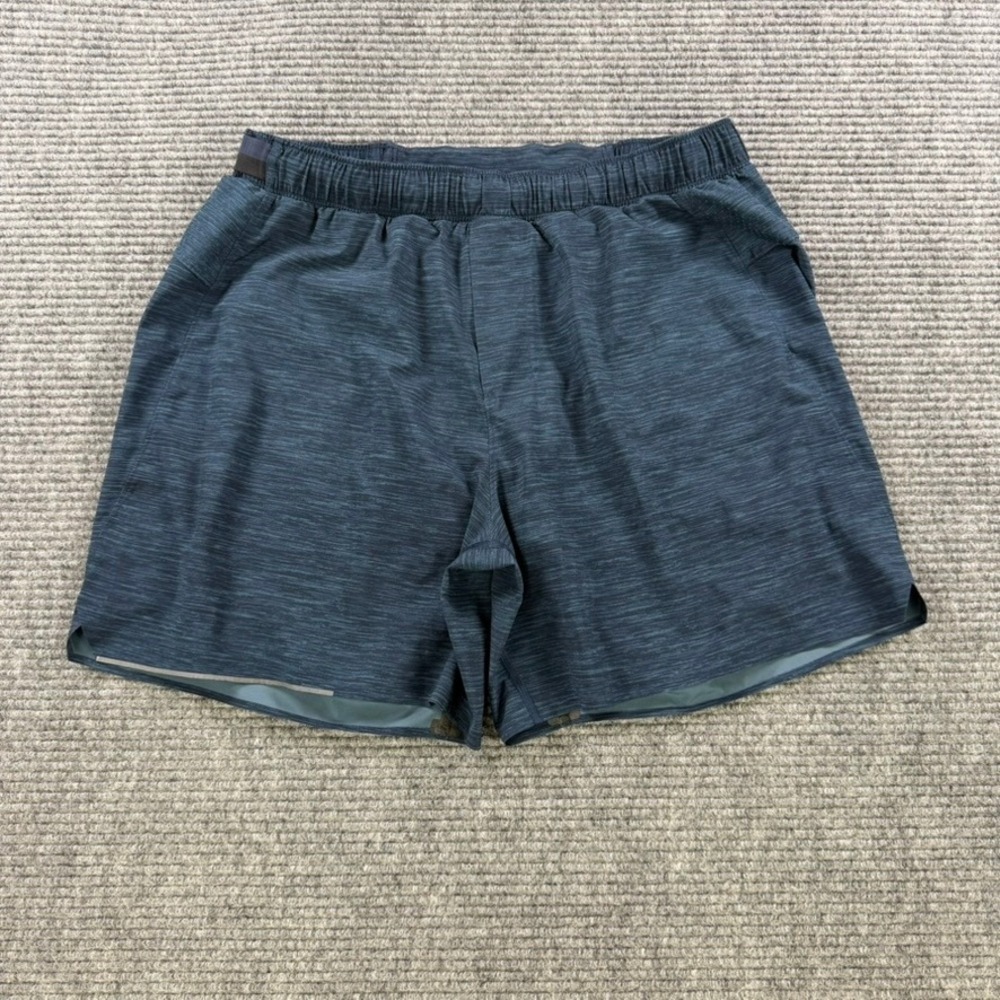 Lululemon Surge Short Lined Mens Large Navy Blue Heathered 6" Inseam Train Gym